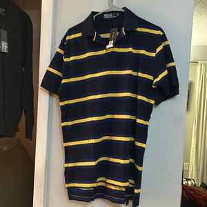NWT: Ralph Lauren Polo Blue tag Size Medium Navy Blue & Gold striped pattern